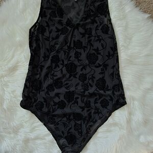 Torrid Black Mesh Floral Velvet Flocked Bodysuit